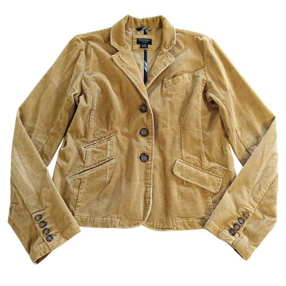 Vintage Y2K American Eagle Corduroy Blazer Jacket Size L Tan Button Up 2000s - Picture 1 of 9